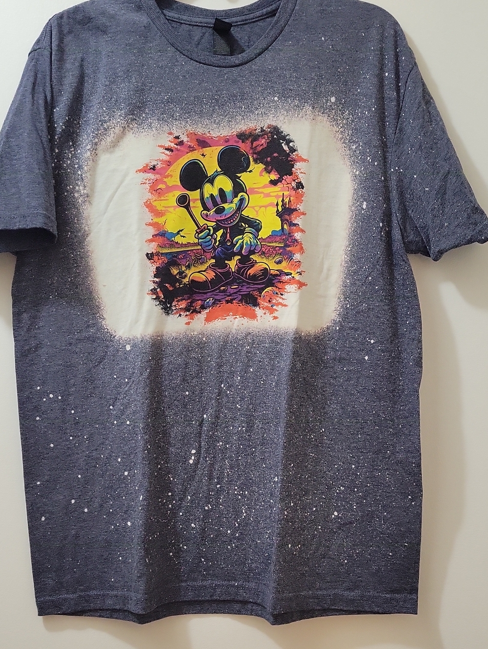 Rare Micky Mouse Halloween Graphic Crewneck T-Shirt with Neon Character Print
